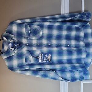 DIXXON John Christner Trucking Navy and White Plaid Casual Shirt Size Large